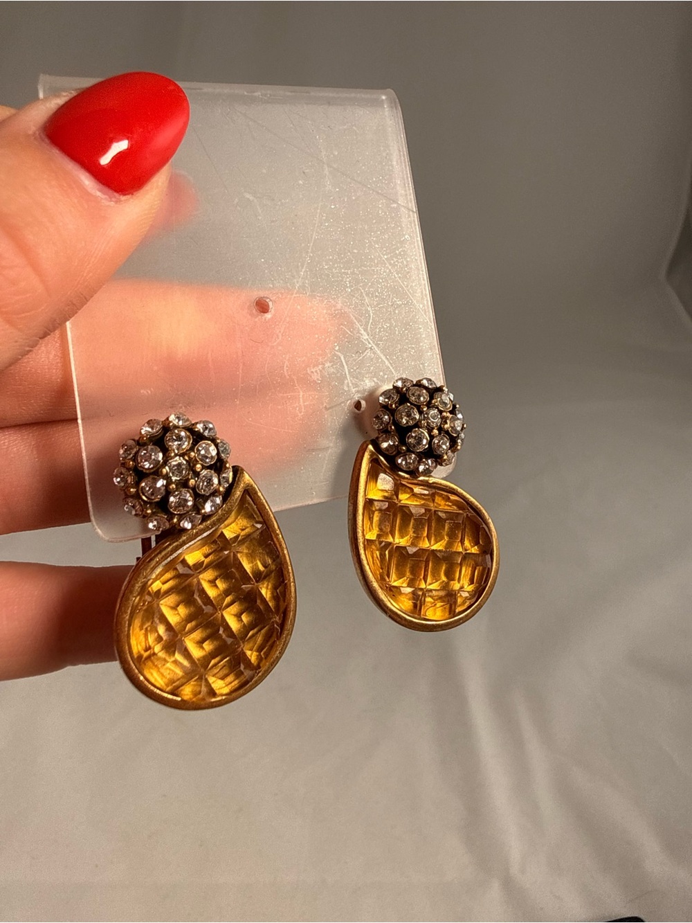 Oscar de la Renta Amber Teardrop Crystal Clip-On Earrings
